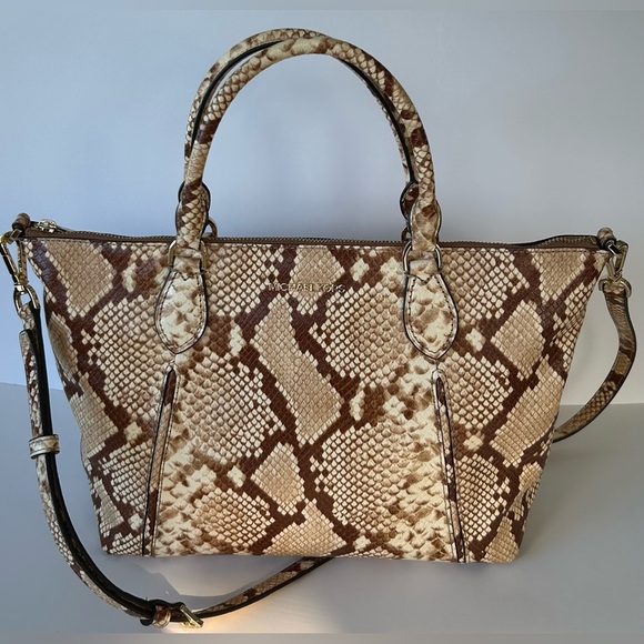 Michael Kors Lenox Leather Snakeskin Embossed Satchel Crossbody - Picture 12 of 12